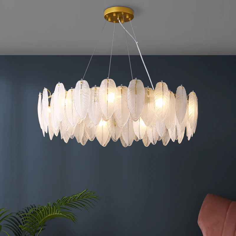 Modern LED Feather Glass Chandelier Nordic Chandeliers Ceiling For Living Room Bedroom Kitchen Indoor Lighting Fixture Lights