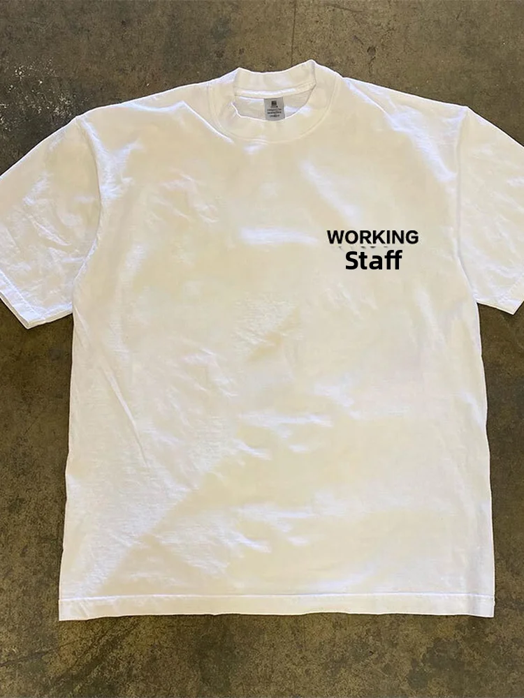 Casual Cotton T-Shirt Staff Simulation Short Sleeve Text Print Breathable Loose Fit Summer Fashionable Youthwear for Men And ...
