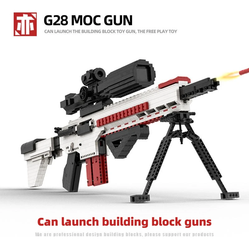 1930PCS Technical G28 DMR Sniper Rifle Building Blocks Shotable With Bullet Assemble MOC Gun Bricks Toy Gift For Adult