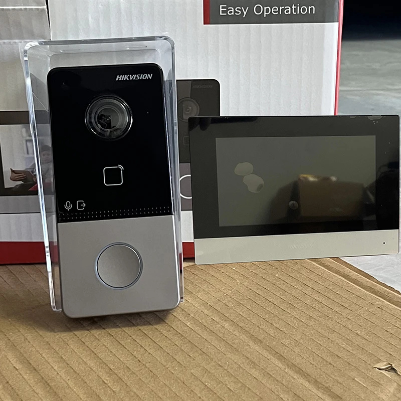 طقم الاتصال الداخلي عبر الفيديو Hikvision DS-KIS603-P(C) POE محطة باب جرس الباب WIFI شاشة 7 بوصة تتضمن DS-KV6113-WPE1(C) DS-KH6320-WTE1 #1