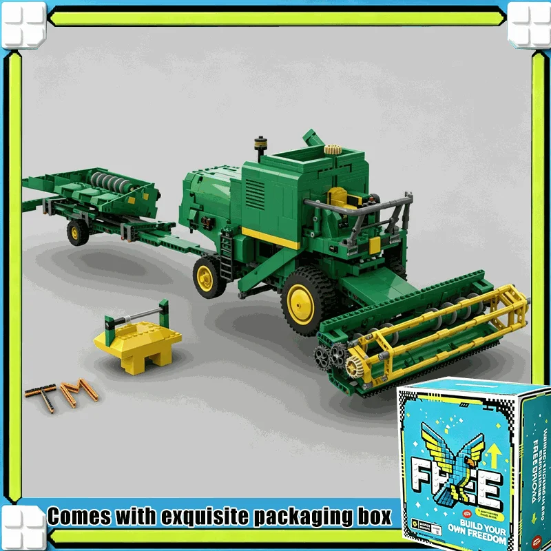 2474PCS Farm Combine Harvester With Grain Trailer Model MOC Custom Building Blocks Set Creative Assembly Display Toy Gift