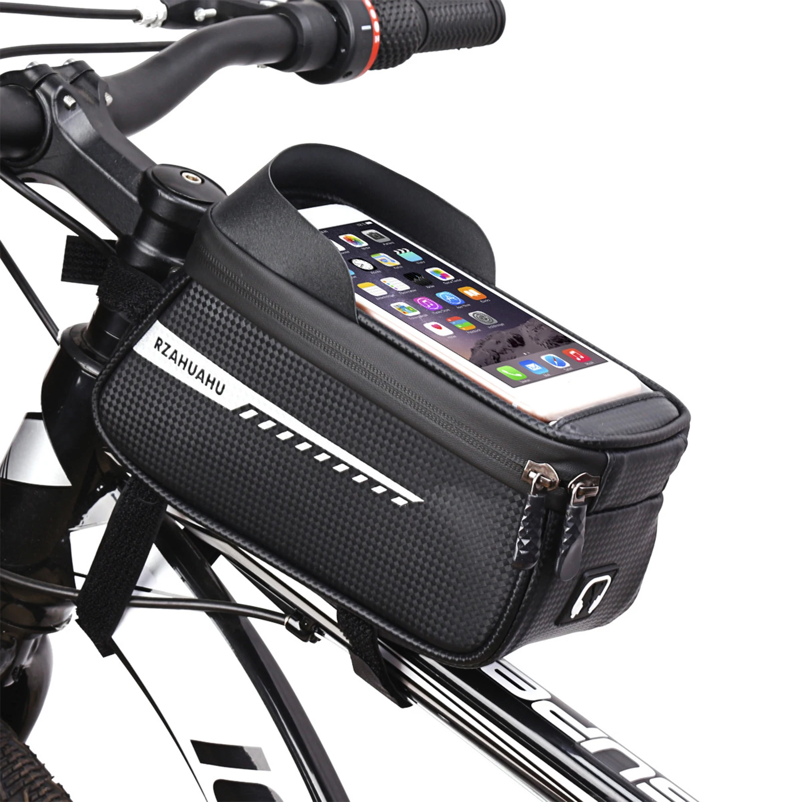 RZAHUAHU Waterproof Bicycle Phone Mount Bags Front Frame Top Tube Bag w Touchscreen Phone Holder Cycling Bike Tool Storage Bag
