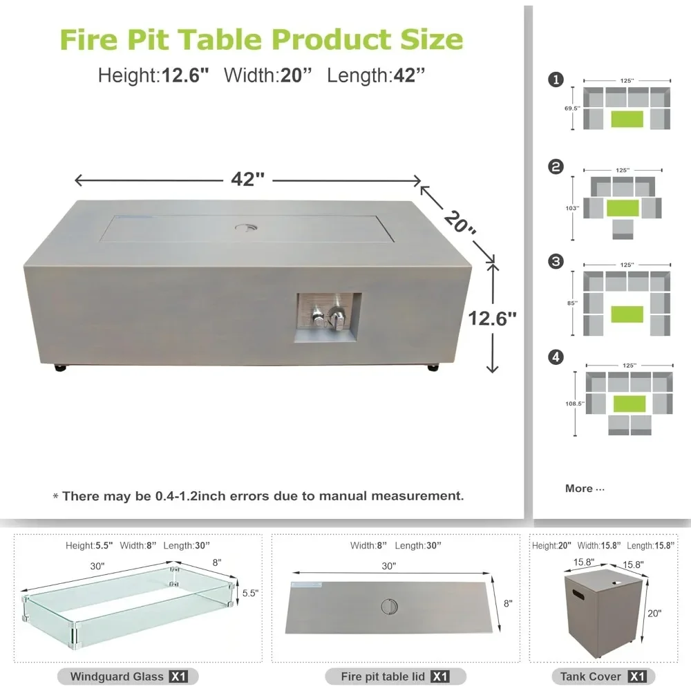 43″ Fire Pit Table, 50,000 BTU, Fireplaces for Patio Set, Outdoor Rectangular Propane Gas Fire Pit Table