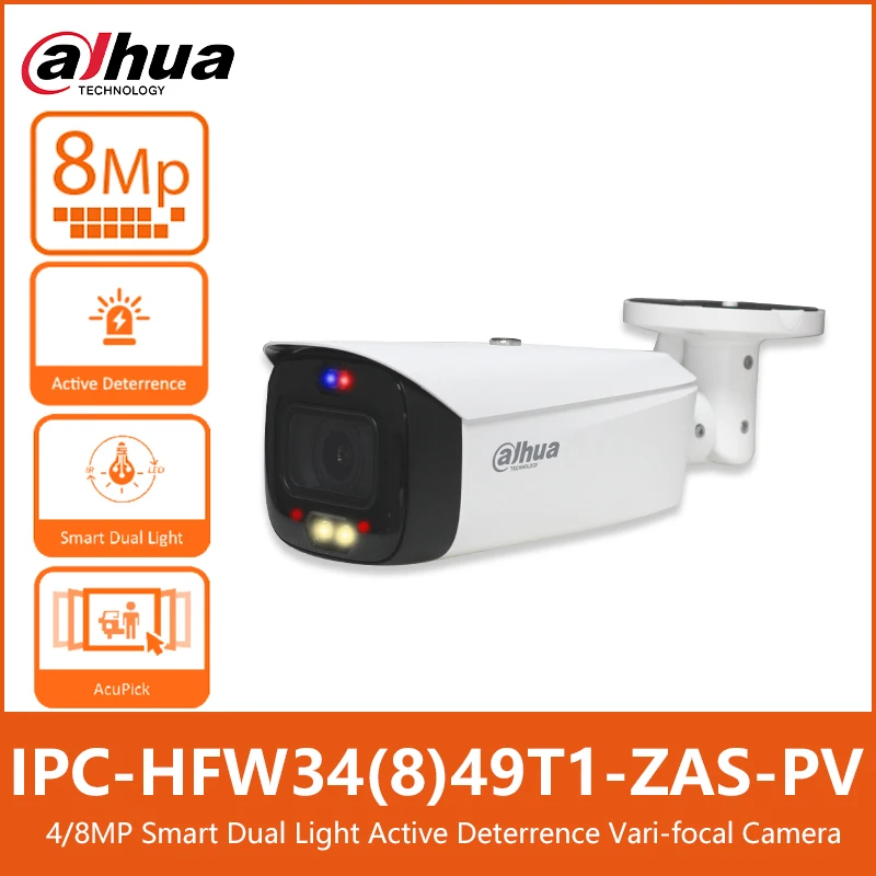 Dahua IPC-HFW3449T1-ZAS-PV 4MP IPC-HFW3849T1-ZAS-PV 8MP Dual Light Active Deterrence 2.7-13.5mm Bullet WizSense Network Camera