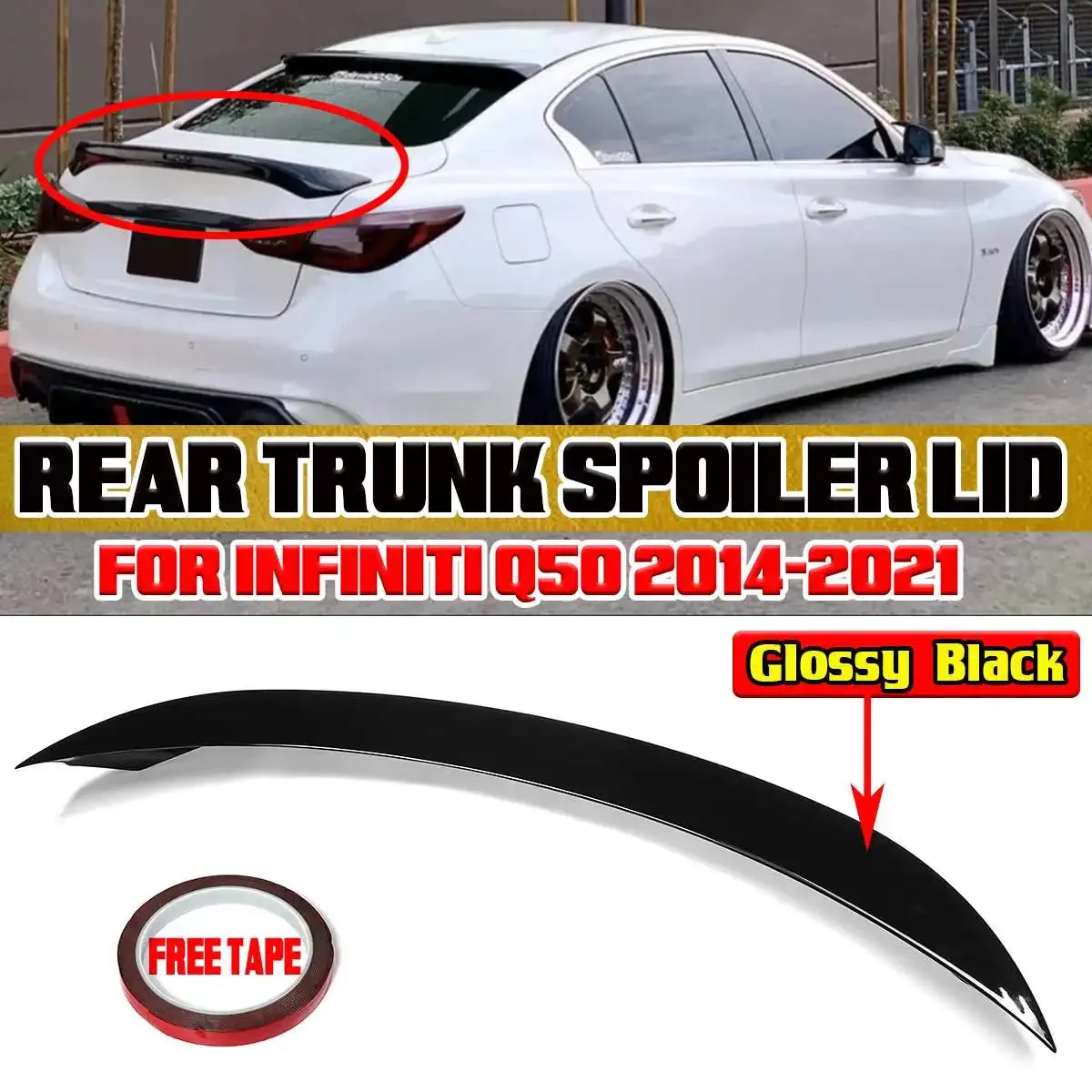 RS Style Q50 Car Rear Trunk Spoiler Lip Boot Wing Lip For Infiniti Q50 2014-2021 Car Rear Spoiler Wing Trunk Lip Tail Wing