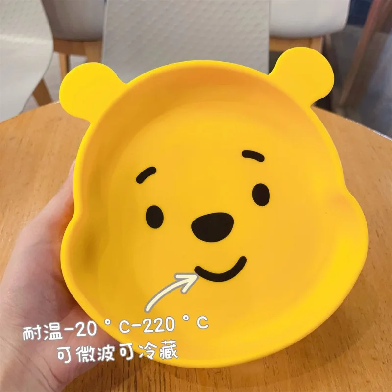 Disney Winnie the Pooh silicone dinner plate with fork and spoon set children's tableware suction cup anti-fall tableware tray