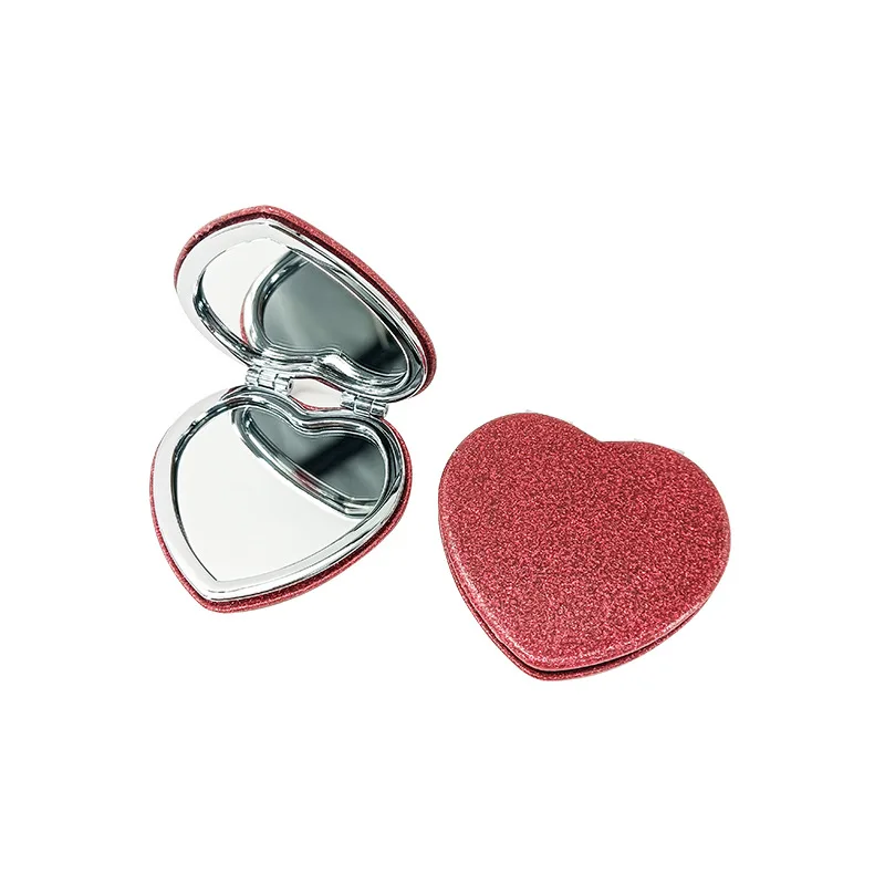 1PC Heart Shape Loose Powder Double Sided Makeup Mirror Portable For Girlfriend Mum Wife Teacher Sister Auntie Birthday Wedding