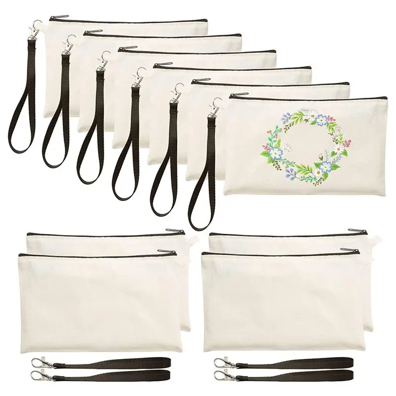 【CYBER MONDAY】10Pcs Sublimation Blank Pen Case Blank DIY Craft Bags Canvas Pencil Case Canvas Makeup Bag Cosmetic Bags Pencil Ca