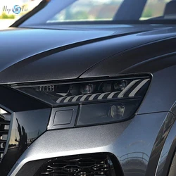 2 Pcs Car Headlight Protective Film Smoke Black Tint Wrap Vinyl Transparent TPU Sticker For Audi Q8 SQ8 RSQ8 2019 2020 2021 2022