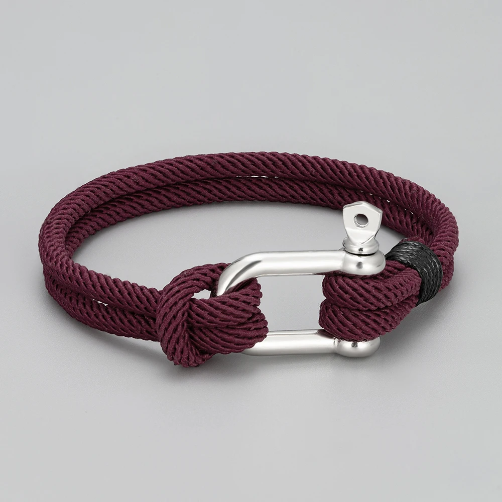 Men Black Paracord Survival Bracelet Black D Shackle Clasp Nautical Hand Knotted Rope Wristband Marine Sailor Bracelet view 2