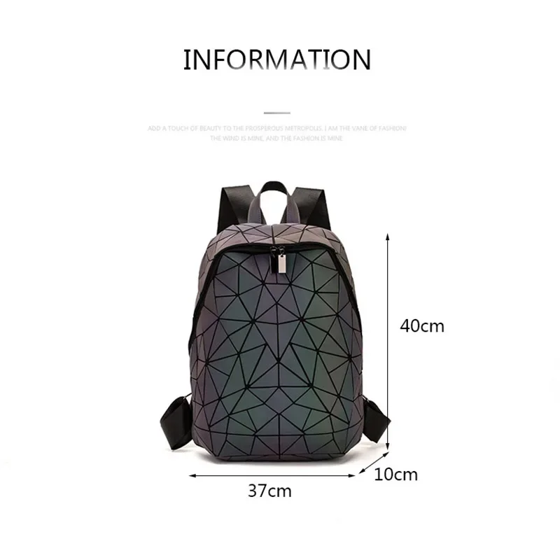 Luminous Women Geometric Backpack 14 inch Laptop Backpacks Student School Bags Holographic Geometry Travel Bagpack Bag Mochila