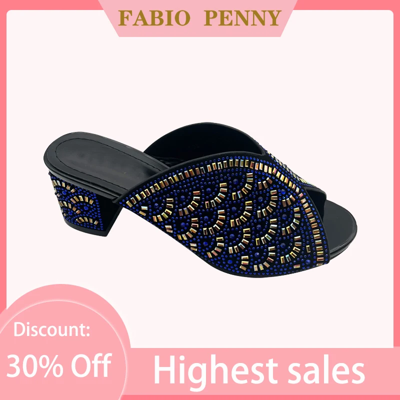 Top fashion pop designer luxury rhinestones with round head elegant women's sandals outdoor dinner party slippers