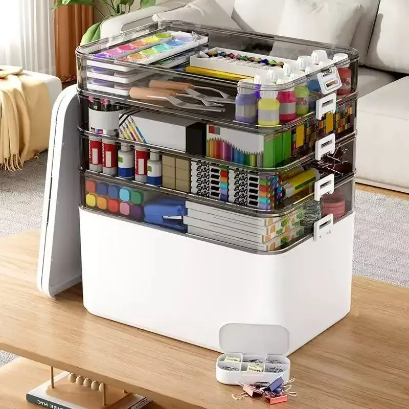Large Capacity Multi-layer Classification Multifunctional Stationery Organizer Portable Storage Box Desk Accessories Office