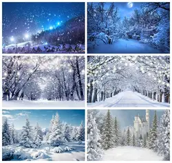 Laeacco-Fondo de Fotografía de Invierno para niños y adultos, telón de fondo de País de las Maravillas, bosque, nieve, montaña, paisaje Natural, retrato para estudio fotográfico