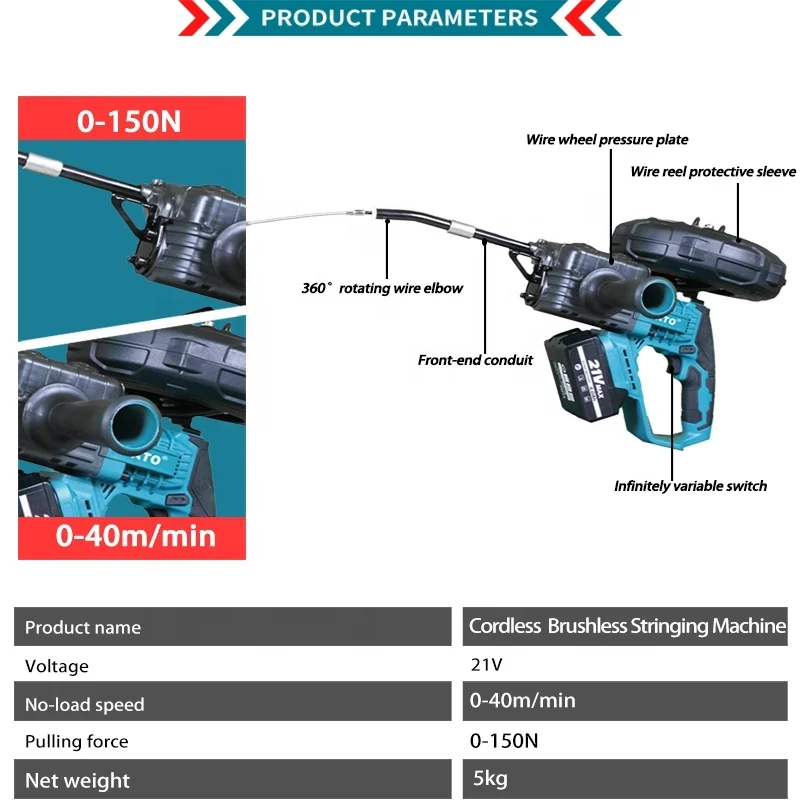 ATO 21V Lithium Brushless Automatic Cordless Wire Burying Machine Electrical Puller Through Wall Electric Stringing Wire Machine