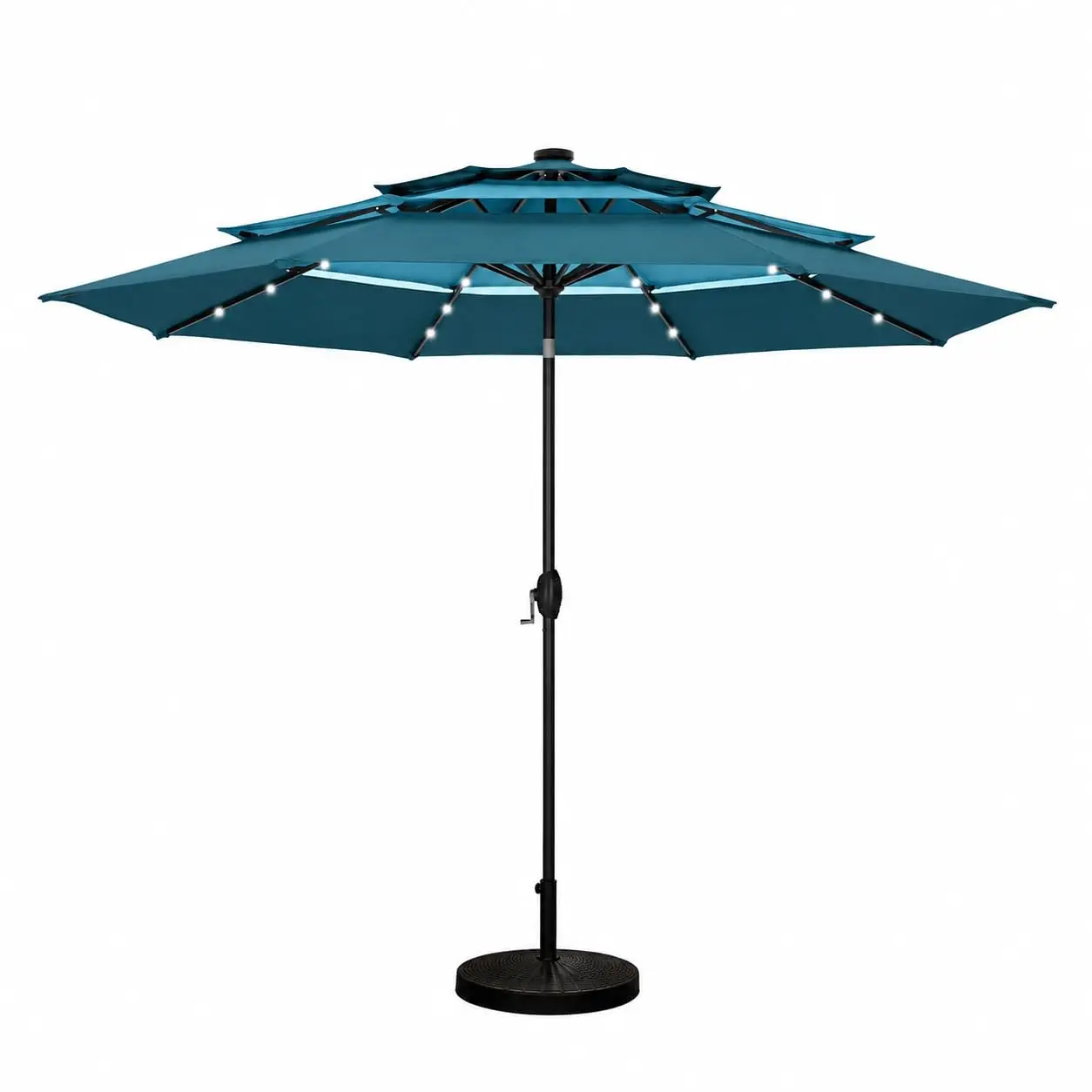 10ft 3 Tier Outdoor Patio Umbrella Solar LED Lights Auto-tilt 8 Ribs 1.5in Pole UV Resistant Lawn Poolside Garden, Customized