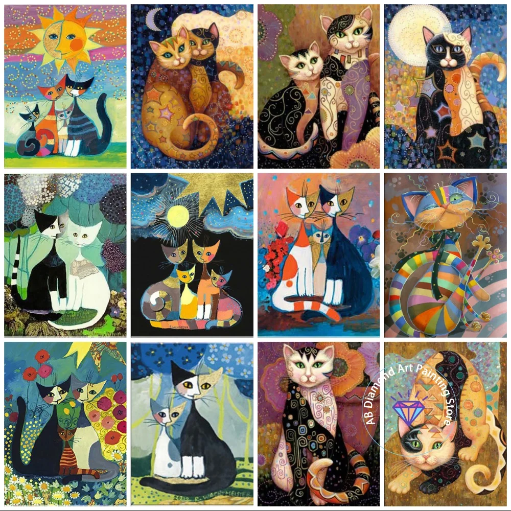 

New Magical Abstract Cat AB Diamond Painting Kit Square Round Diamond 5D DIY Mosaic Animal Handmade Art Gift Home Decoratio