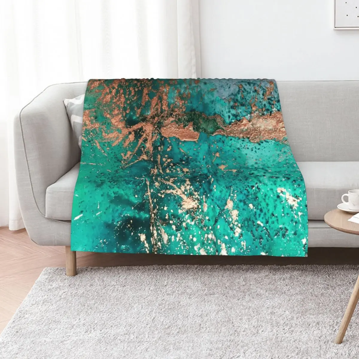 Universe Birth, Aqua and Copper Abstract Throw Blanket sofa bed Hairy Single Quilt Blankets