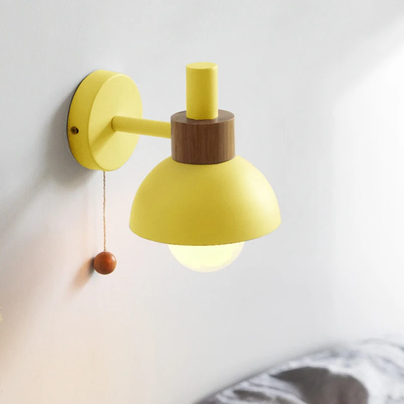 

LED Wall Lamps Nordic Soft Colorful Wall Light Bedroom Bedside Reading Lamp Sconces New Home Decors Lighting With Pull Switch