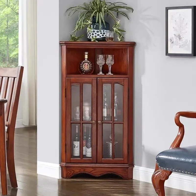 American solid wood corner cabinet with glass display corner cabinet triangle wine cabinet