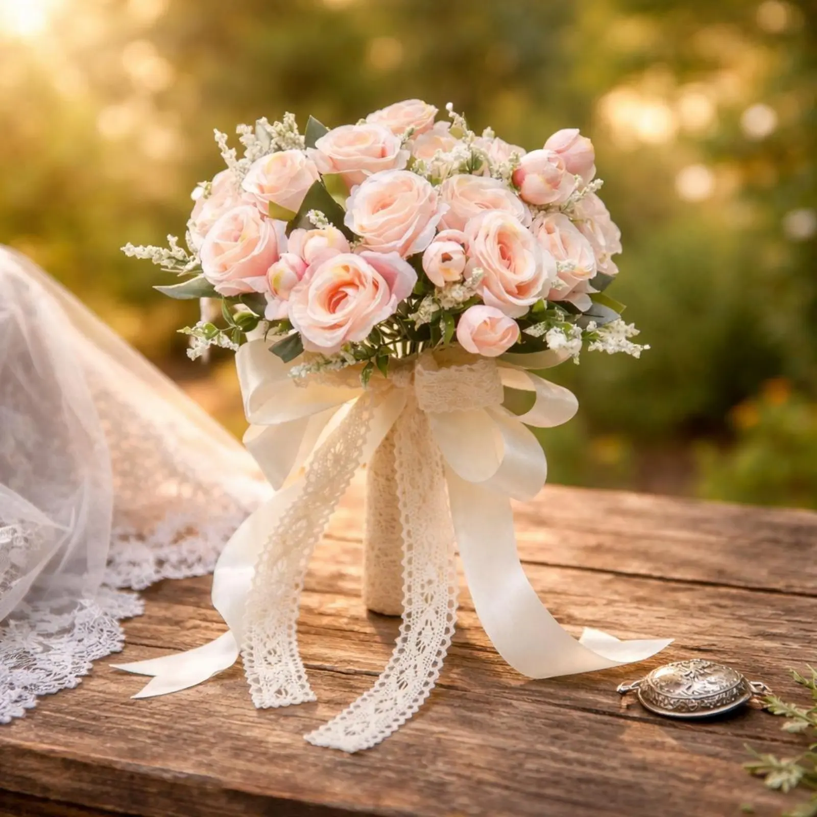 Ivory Blossom Bridal Flower Arrangement Photo Prop Artificial Blossom Flower Arrangement Wedding Decor Long-Lasting Easy To