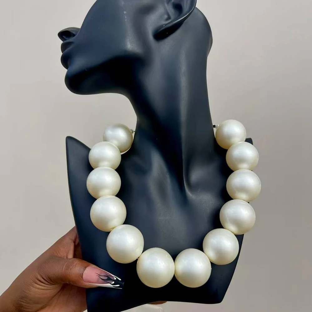 Elegante collar de perlas blancas grandes de imitación, conjunto de joyería y pendientes para mujer, accesorios de perlas para fiesta y boda