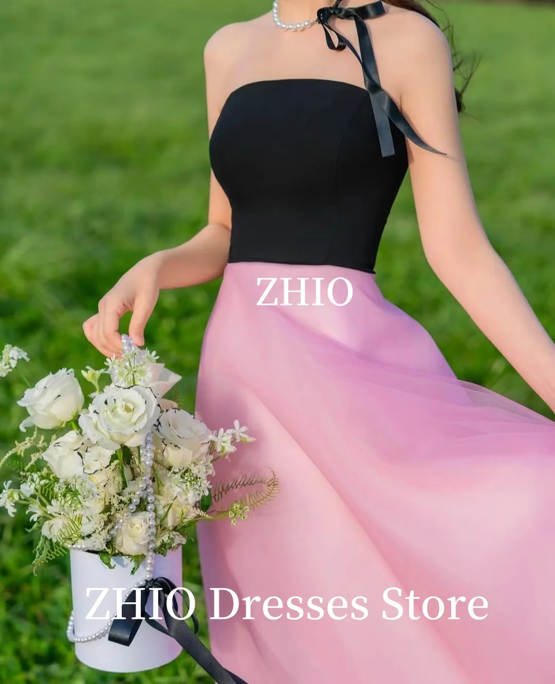 ZHIO Contrast Pink Color Wedding Party Dress A-Line Floor Length Bridal Gown Korea Photo Shoot Customzied Elegant