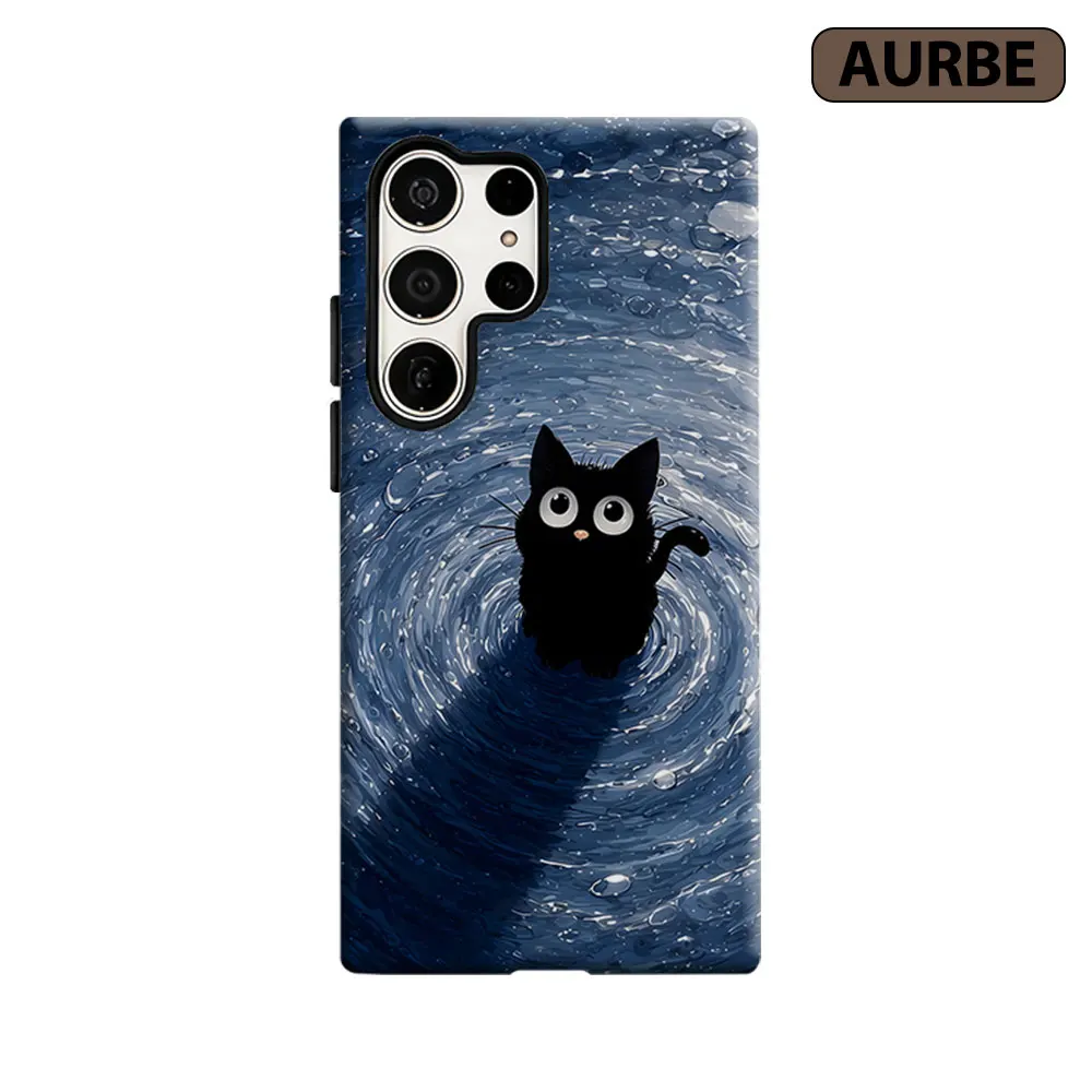 Black Cat In Ripple Phone Case For Samsung Galaxy S26 S25 S24 S23 Ultra Plus HD Hard Double Layer Film Cover
