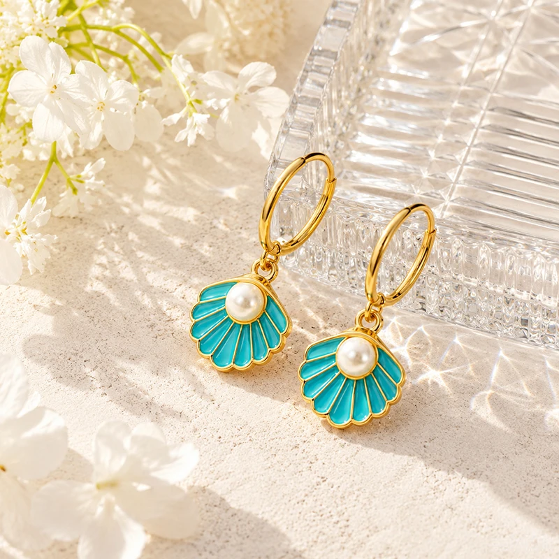 Fashion Starfish Shell Earrings For Women Small Pretty Imitation Pearl Earrings Summer Sea Beach Jewelry Gift ﻿