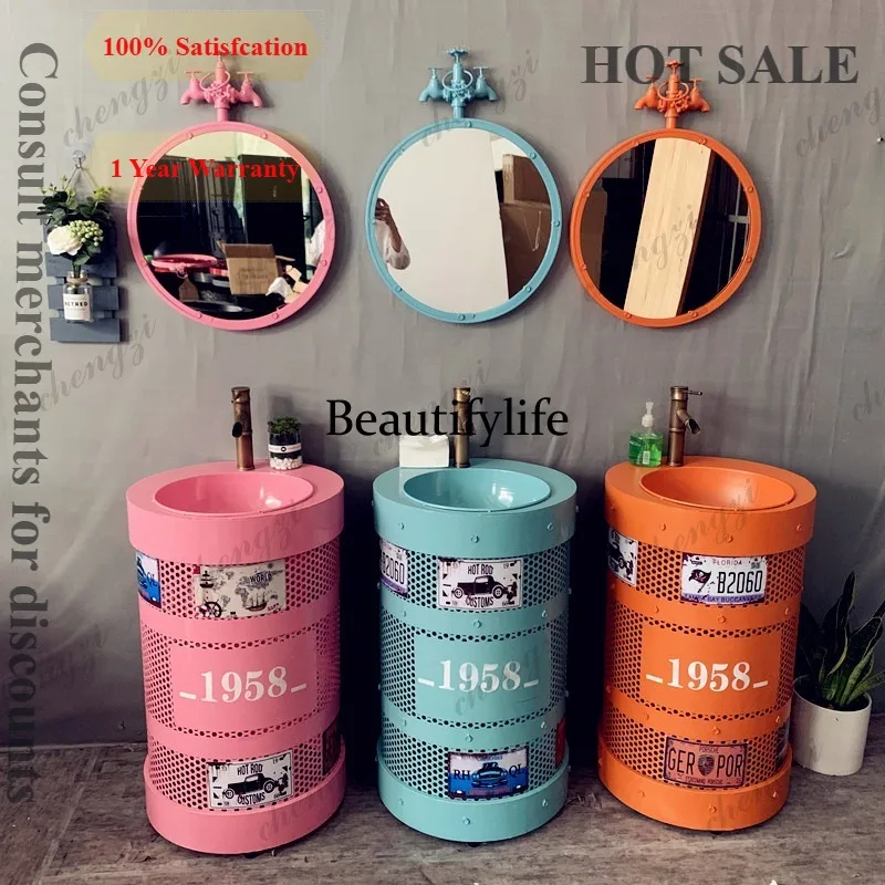 D1089 retro industrial wind wash basin bar creative wash table B & B store art column basin personalized wash basin