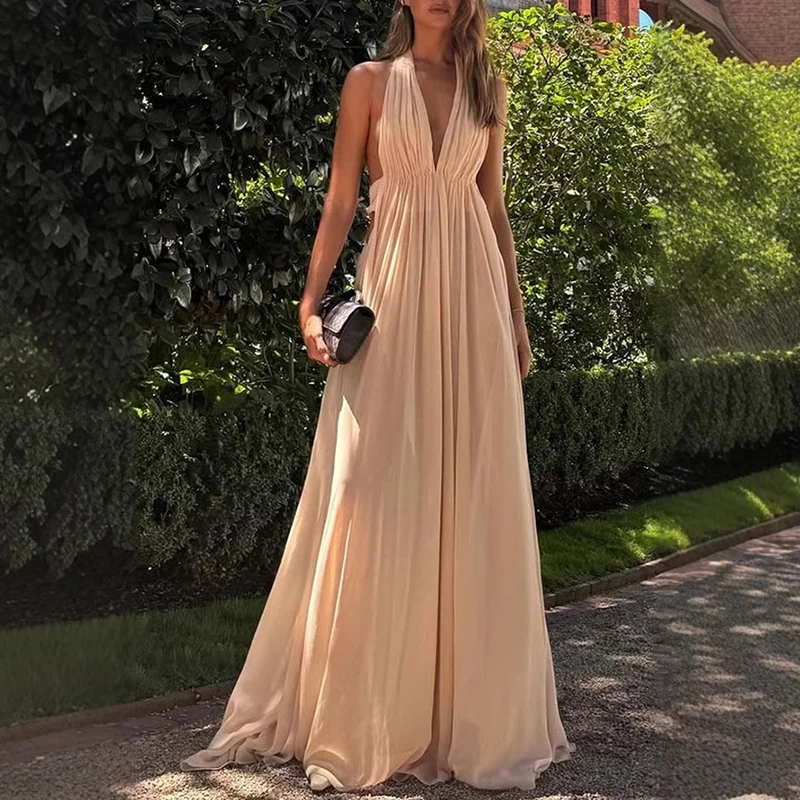 Mode pleine longueur robe de soirée de Gala robes de luxe femmes taille haute robe de soirée élégante col en V maille dos nu robe de soirée