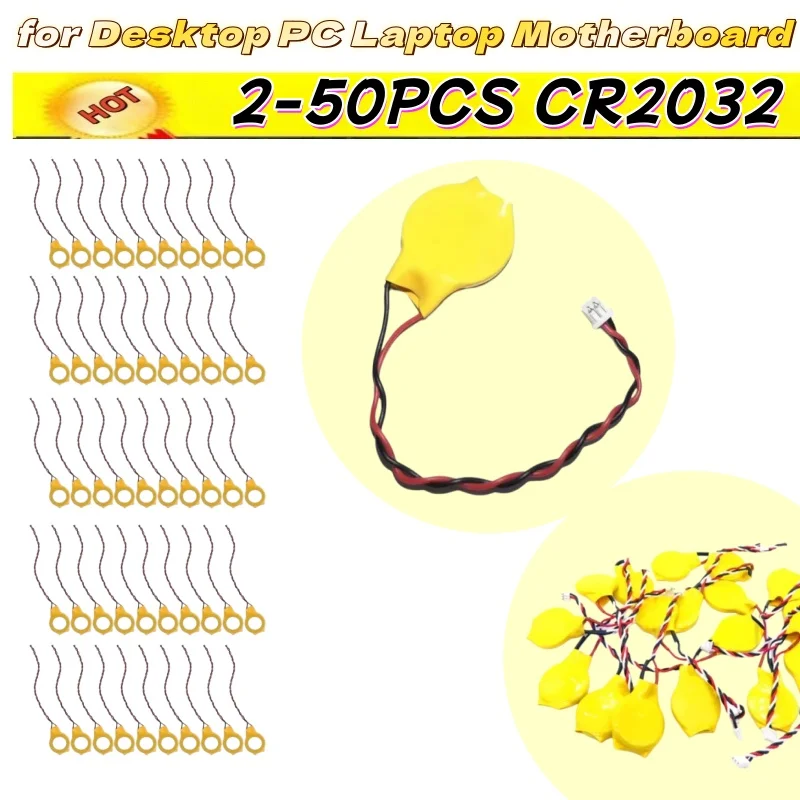 2-50PCS CR2032 CMOS Battery With 1.25mm 2Pin Connector Wire | Laptop Desktop Motherboard BIOS RTC Replacement Lithium Coin Batte