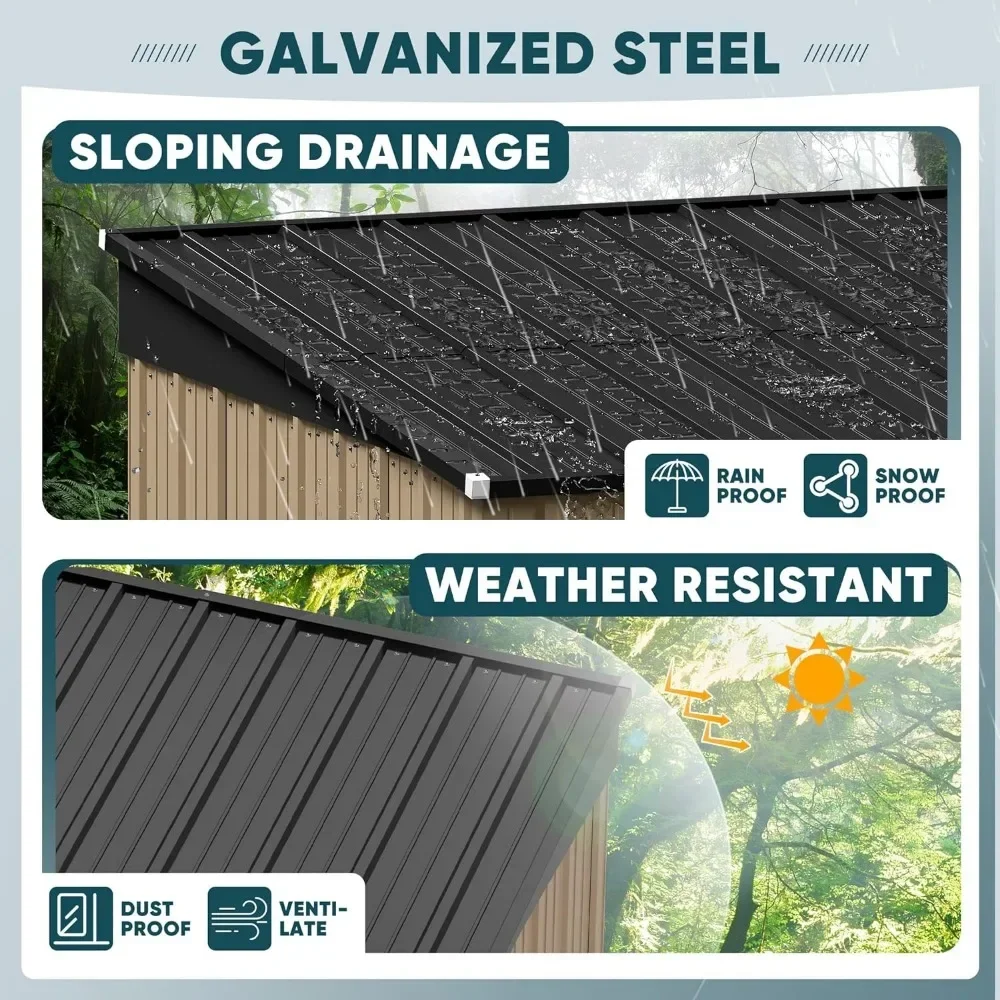 #For 6 X 8 FT Outdoor Storage Shed, Metal Garden Tool Sheds & Outdoor Storage House with Sloped Roof for Patio Lawn Backyard (Br - view 4