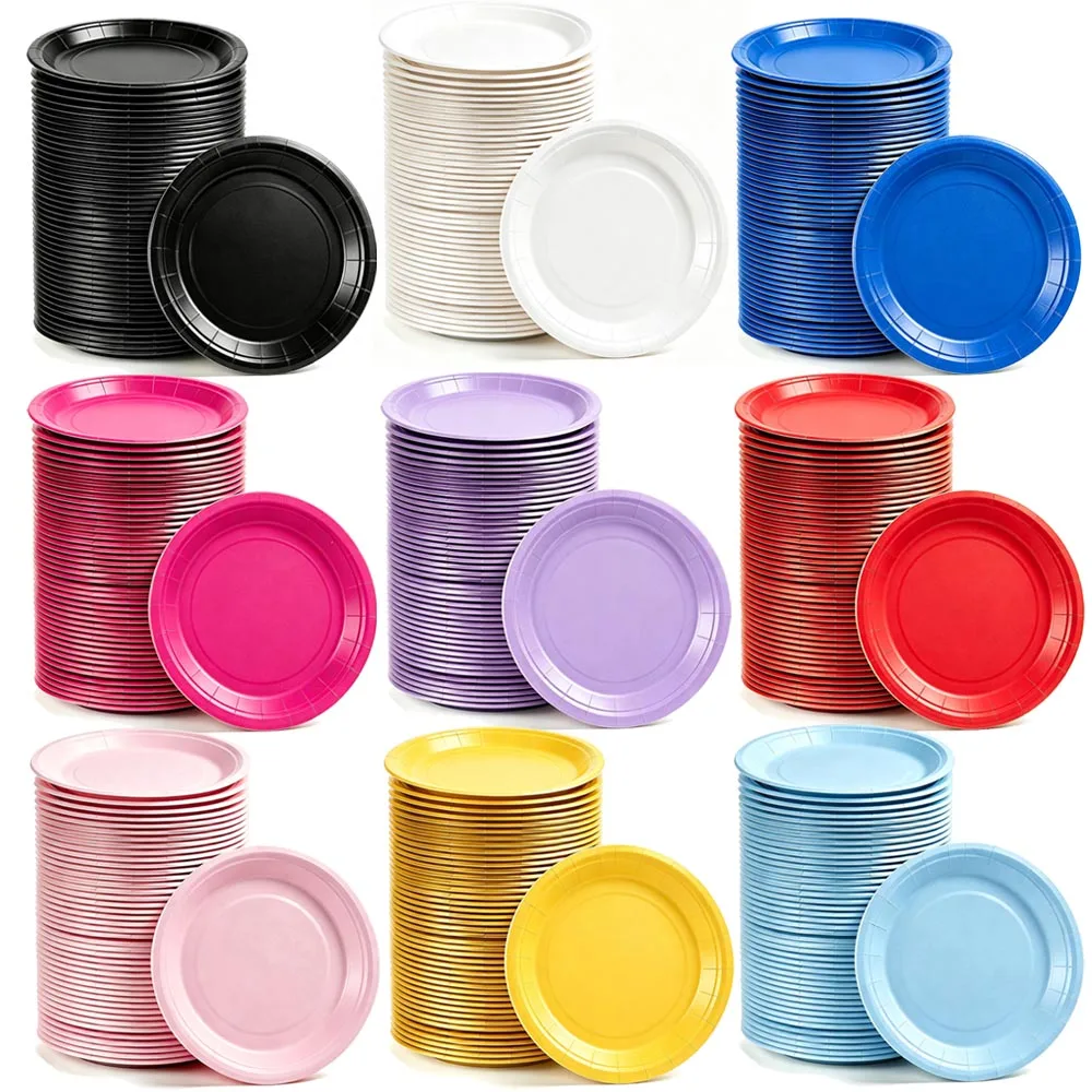10-50 Stück Einfarbige 7-Zoll Pappteller Rot Blau Rosa Weiß Schwarz Einweg-Geschirr Geburtstagsparty Babyparty Deko-Zubehör – Detail 1