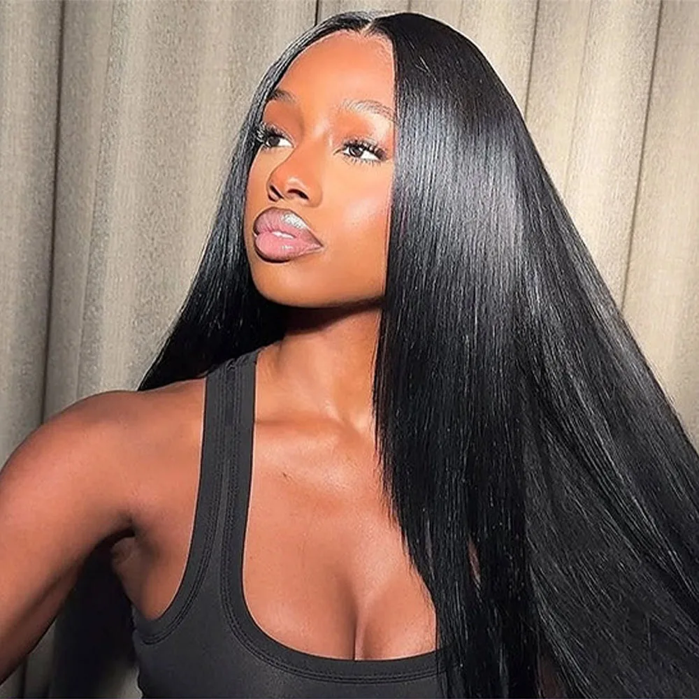 22 32 Inch Ready To Wear Glueless Straight V Part Human Hair Wigs For Women 200 Density Pre Plucked Natural Colored Remy Hair For Black Beginner Friendly