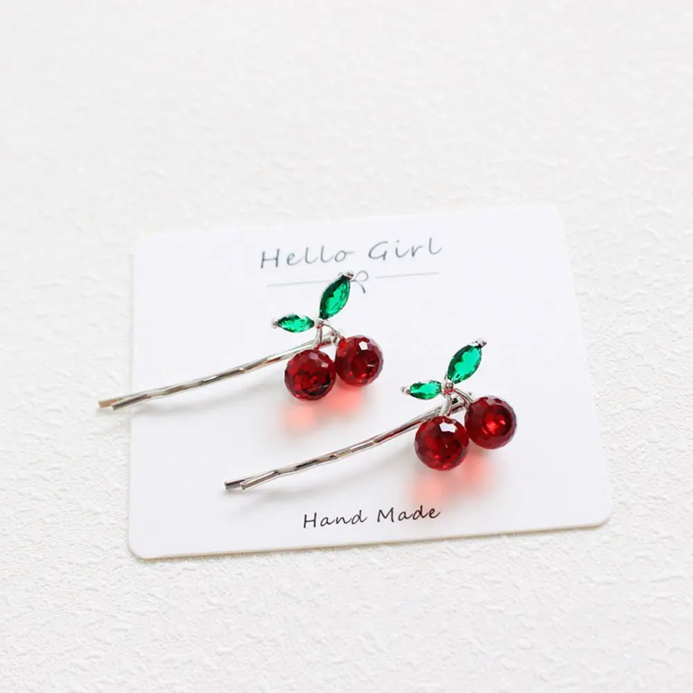 Crystal Cherry Hair Clips Lovely Sweet Hairpins Word Clip Duckbill Clamp Barrette Headdress For Women Girl Hair Accessories