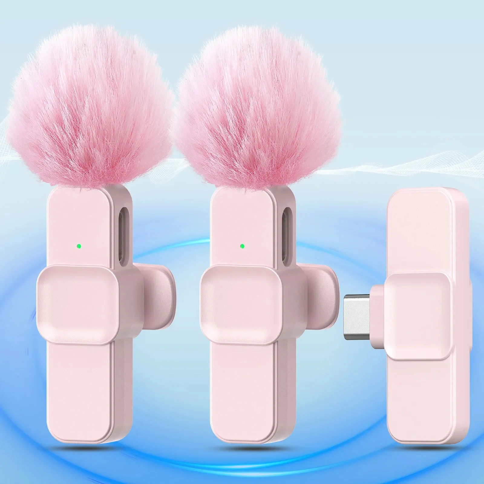 ميكروفون Lavalier لاسلكي وردي لهاتف iPhone Android PC Live Gaming Phone المحمول لتسجيل الصوت والفيديو وميكروفون مدونة فيديو صغير
