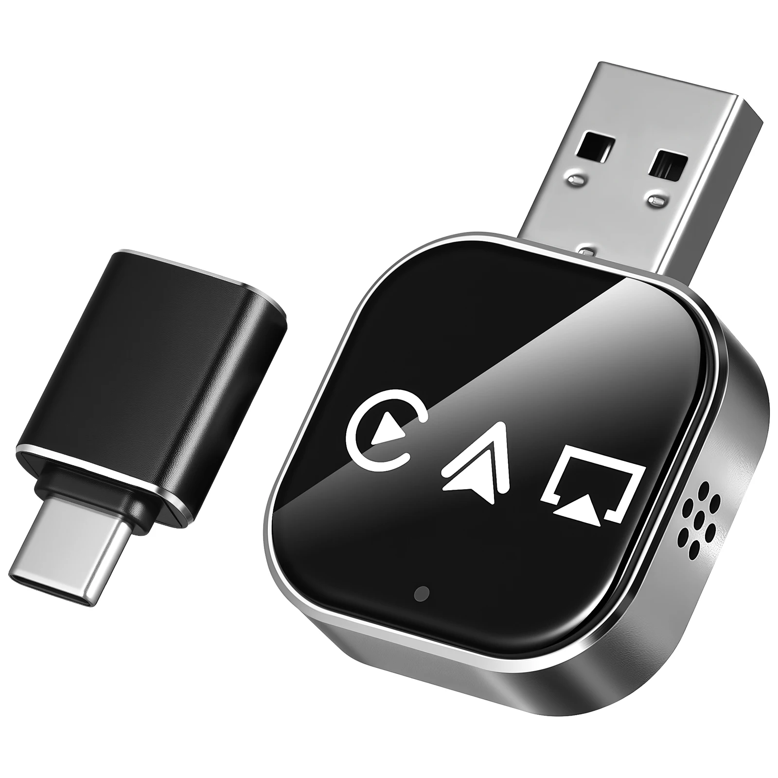 

3in1 Wireless Car Adapter Wired To Wireless CarPlay Airplay Android Auto Adapter w/ USBA To C Connector Mini Box Plug And Play