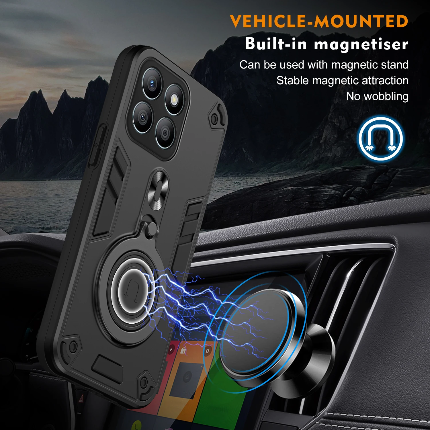 Case for Huawei Honor X8b Car Mount Magnetic 360° Ring Holder Silicone Hard Armor Phone Cover HonorX8b LLY-LX1 LLY-LX2 LLY-LX3