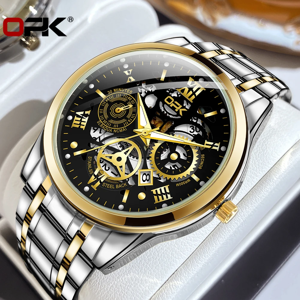 OPK 8135 Mens Watch Fashion Brand Quartz Watch Stainless Steel Watch For Man Waterproof Luminous Chronograph Date Watch Original