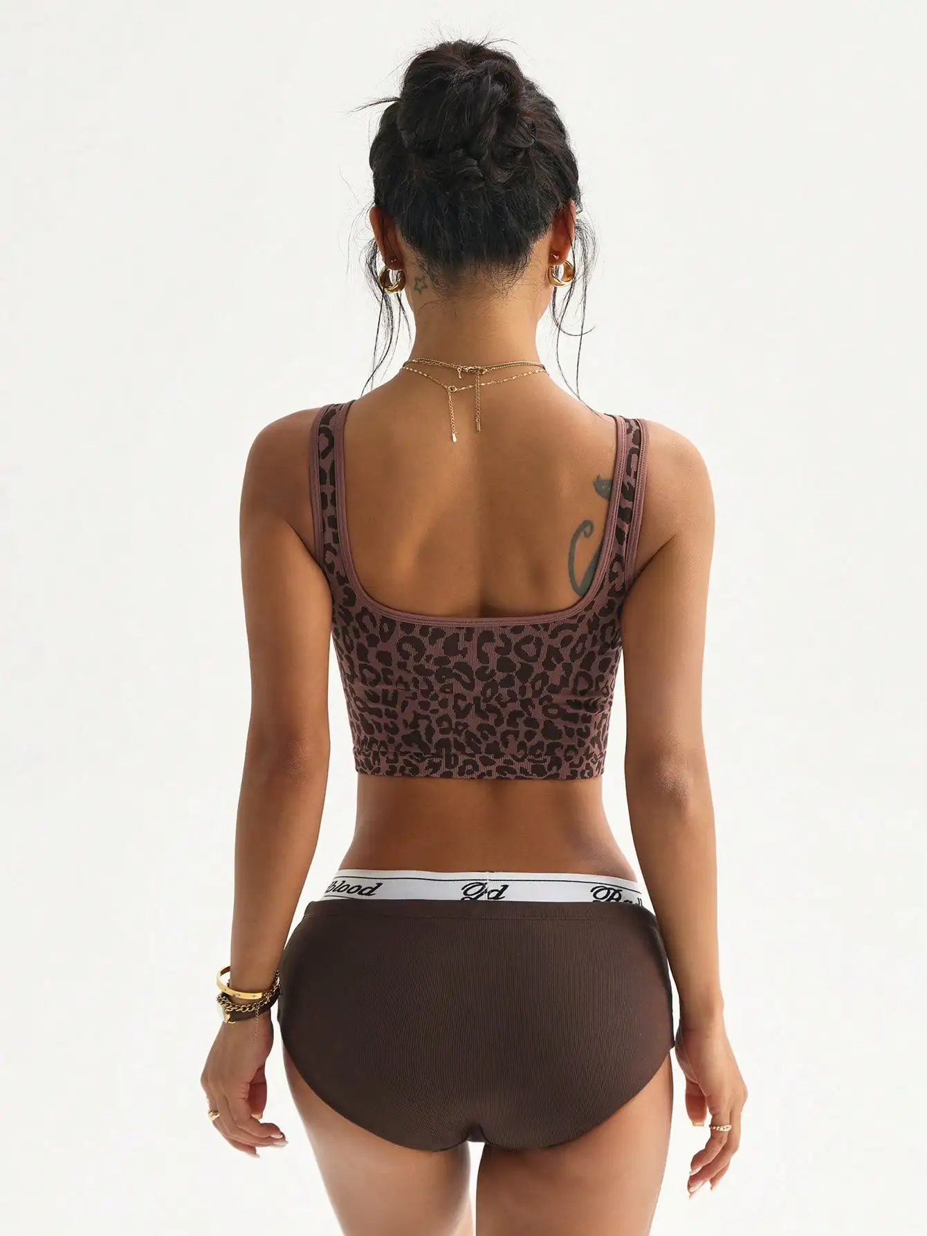 Ladies Leopard Print Long Sports Bra U-Neck Wide Strap High Elasticity Fitness Yoga Short Vest for Women