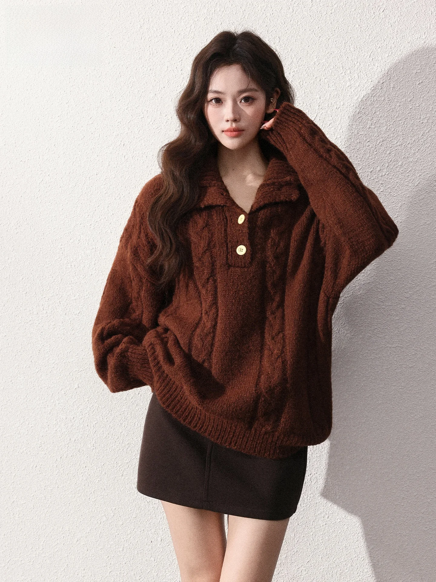 

Slimming Knitted Woolen Sweater for Women High Collar Long Sleeve Twist Design American Style Fashionable Summer Top