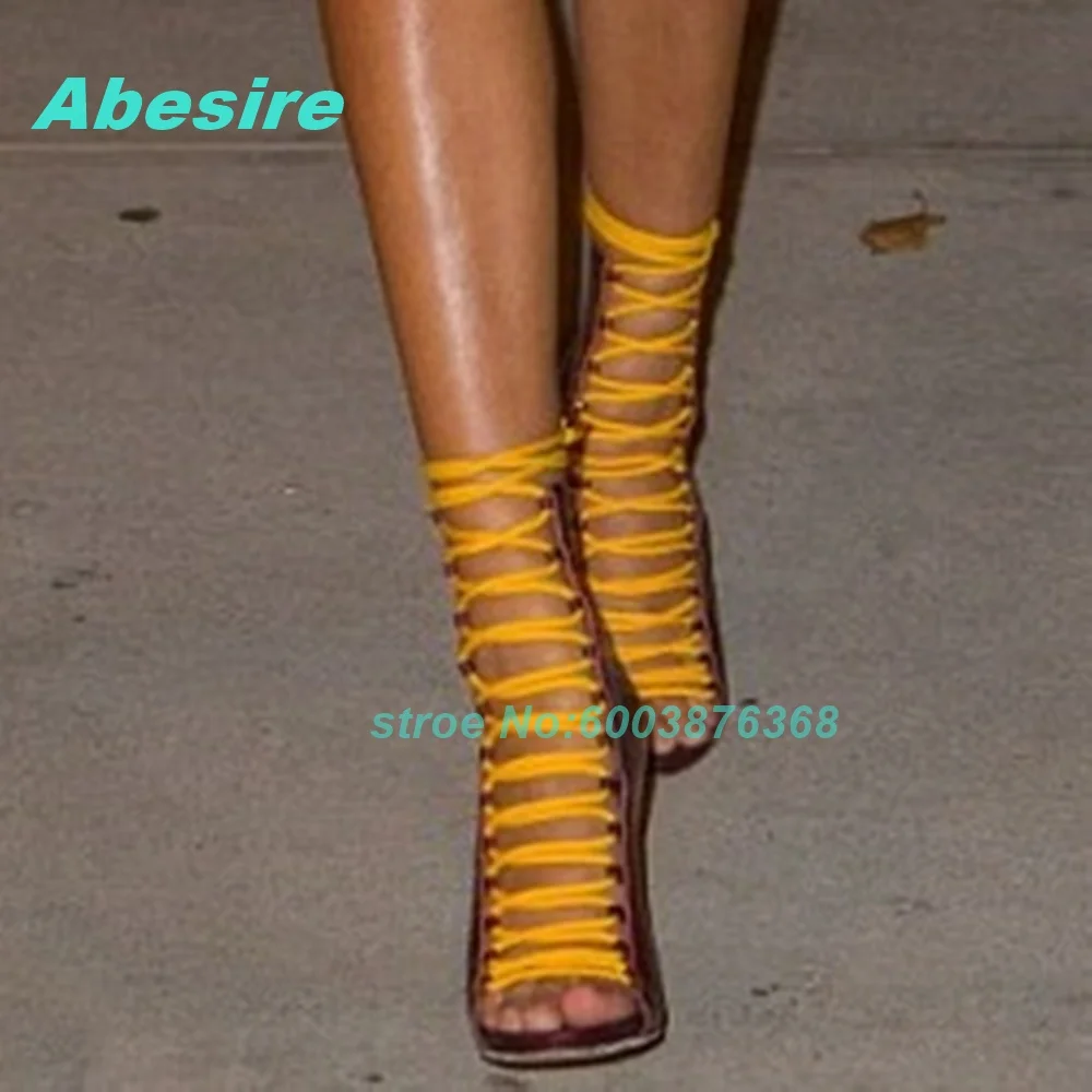 Mixed-Color Cross-Tied Peep Toe Sandals Open Toe Stiletto Heels Lace-Up Women's Sandals Sexy Y2K Party Fashion Show Shoes
