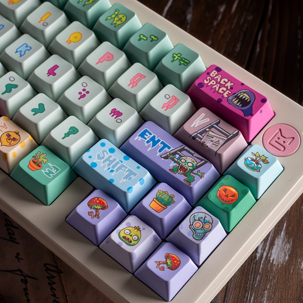 

Plants Vs. Zombies Keycap Set 130keys Custom Original PVZ Keyboard Caps PBT Cherry Profile Keycaps for Mechanical Keyboard Gamer