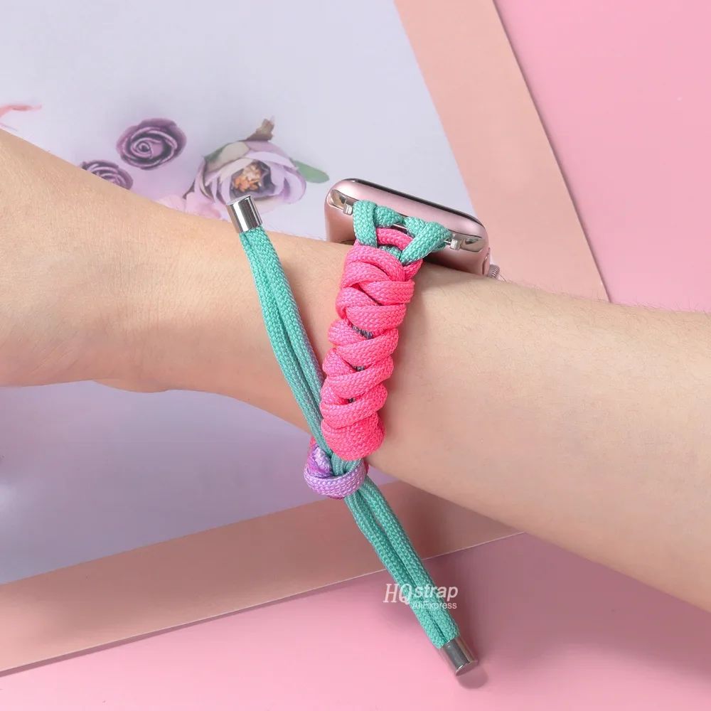 Nylon Braided Strap for Apple Watch Band 40mm 41mm 44mm 45mm 38/42mm Bracelet for Iwatch Series 8 7 6 5 SE 4 Women Rope straps