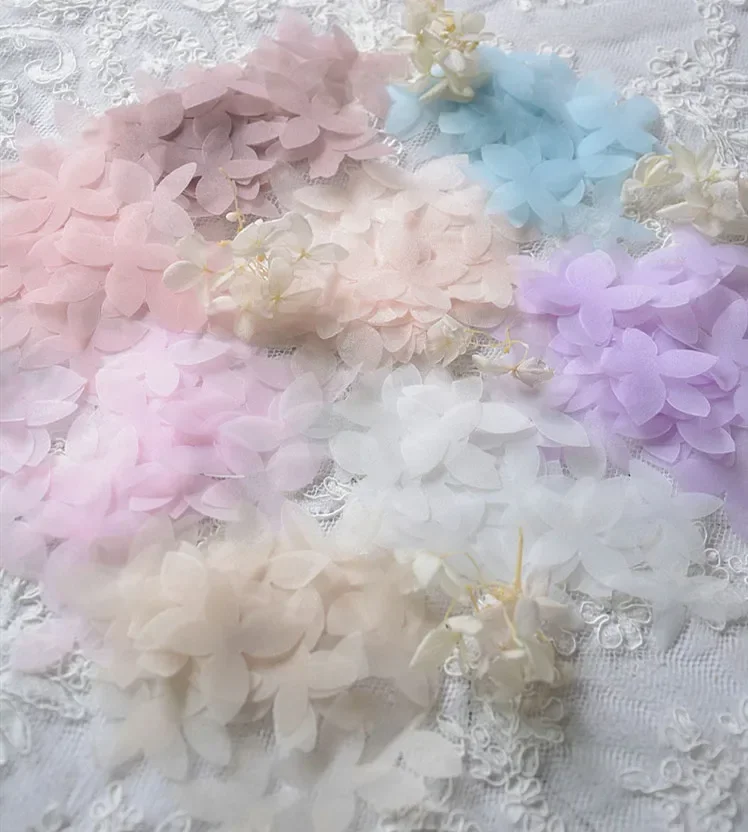 100 pièces bricolage Tulle papillon fleur matériel, robe de mariée, diadème de mariée, accessoires d'appliques en Organza, fleur de soie Super fée