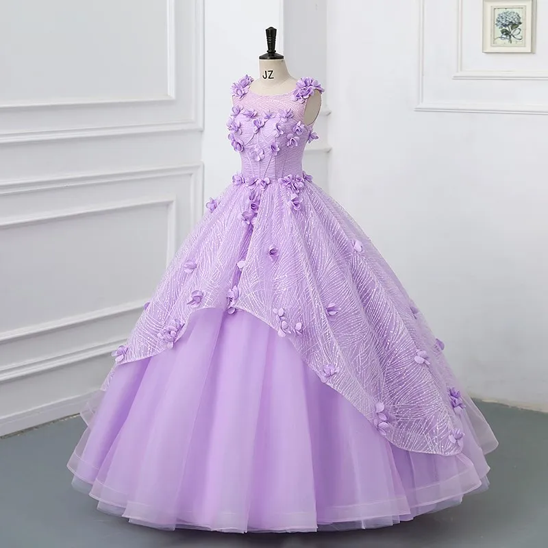 Vestidos de flores para quinceañera, apliques de hierba Primrose, cuello redondo, vestido de baile brillante de talla grande, vestido de graduación, Vestidos de Princesa 15 años, 2023