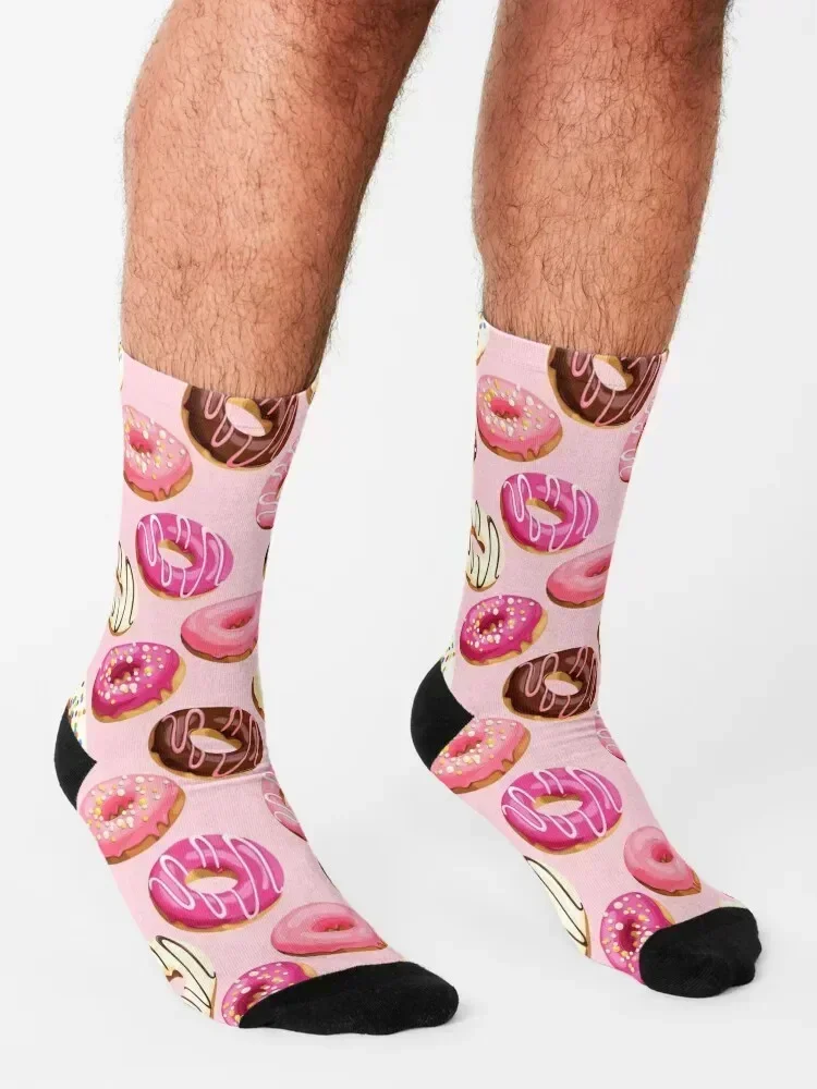 Pink Delicious Retro Donuts Socks basketball sheer sports stockings soccer anti-slip Socks Woman Men's