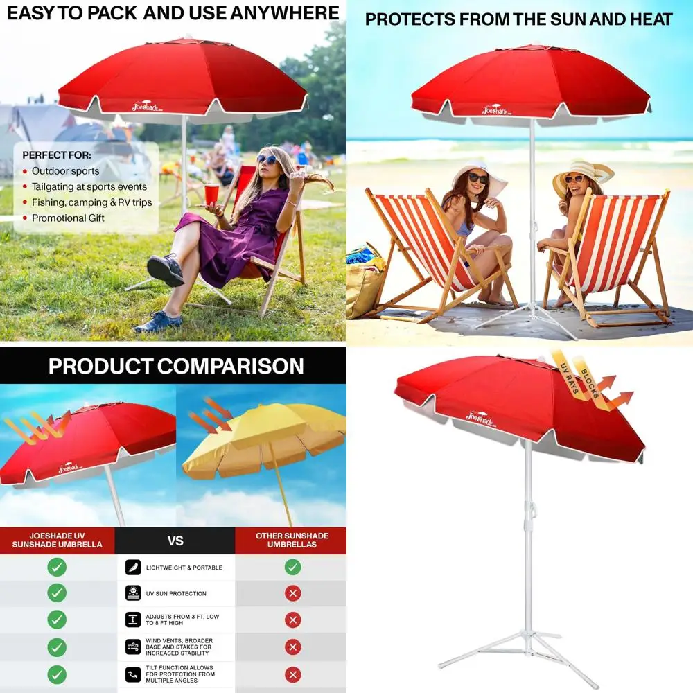 

Compact UV-Resistant Sun Umbrella with Tripod for Outdoor Activities, Camping, and More – Red