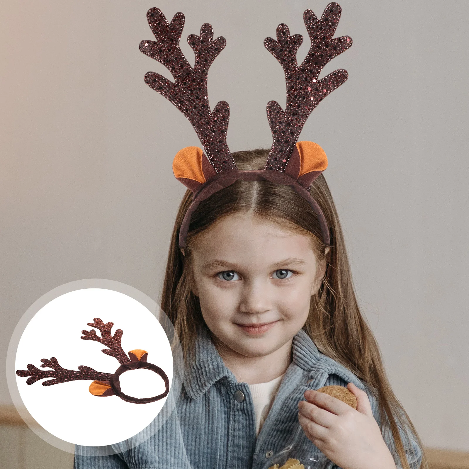 3 Pcs Sequin Antler Headband Reindeer Antlers Christmas Decors Clothing Plush Fabric Headwear Xmas Coffee